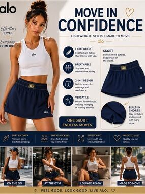 ALO Yoga Navy Athletic Skort with Built-In Shorts